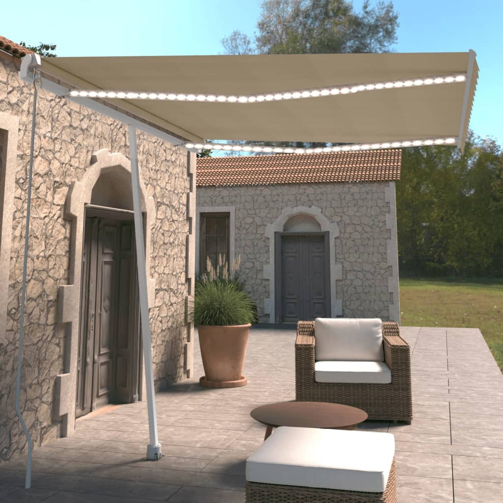 Tenda da Sole Retrattile Manuale con LED 300x250 cm Crema