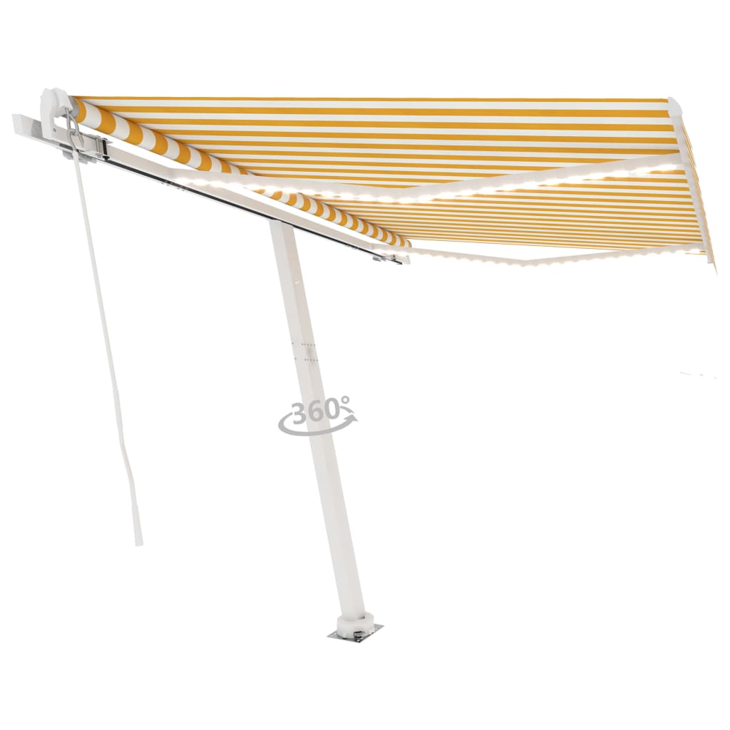 Tenda da Sole Manuale con LED 300x250 cm Gialla e Bianca