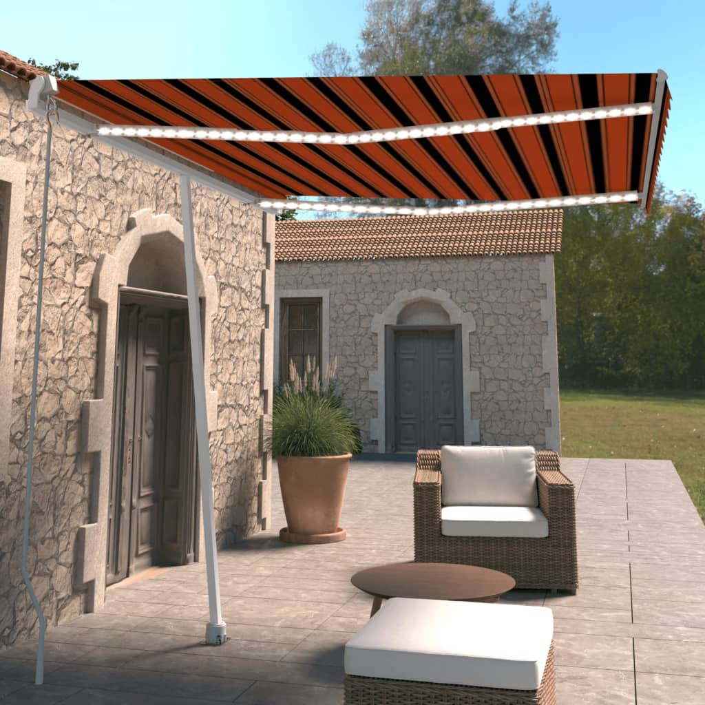 Tenda da Sole Manuale con LED 300x250cm Arancione e Marrone - homemem39