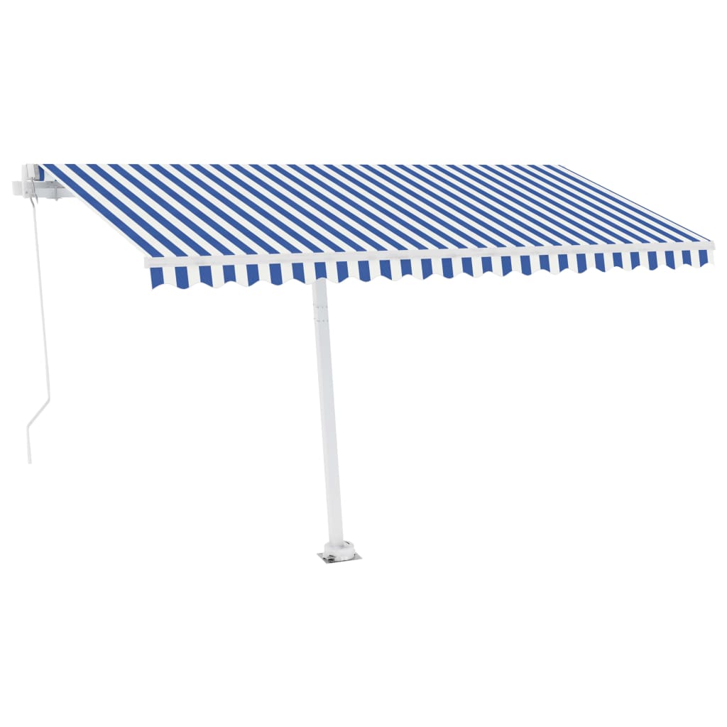 Tenda da Sole Retrattile Manuale con LED 400x300cm Blu e Bianca