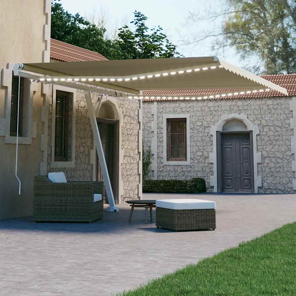 Tenda da Sole Retrattile Manuale con LED 400x300 cm Crema