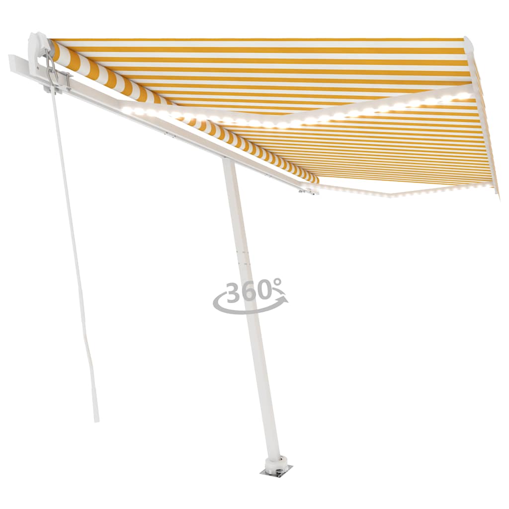 Tenda da Sole Retrattile Manuale e LED 400x300cm Gialla Bianca - homemem39