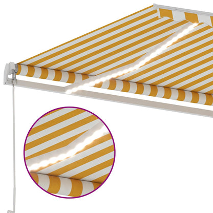 Tenda da Sole Retrattile Manuale e LED 400x300cm Gialla Bianca