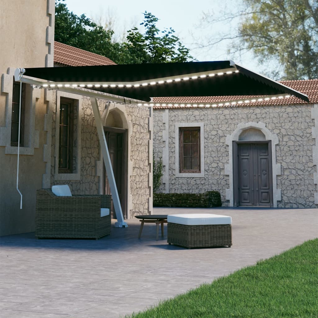 Tenda da Sole Retrattile Manuale con LED 400x300 cm Antracite - homemem39