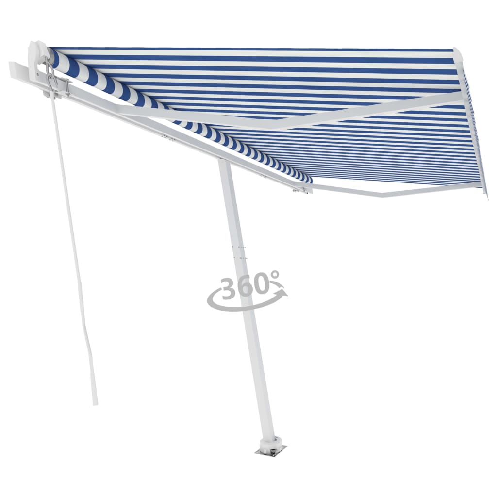 Tenda Retrattile Manuale con Palo 450x300 cm Blu/Bianca