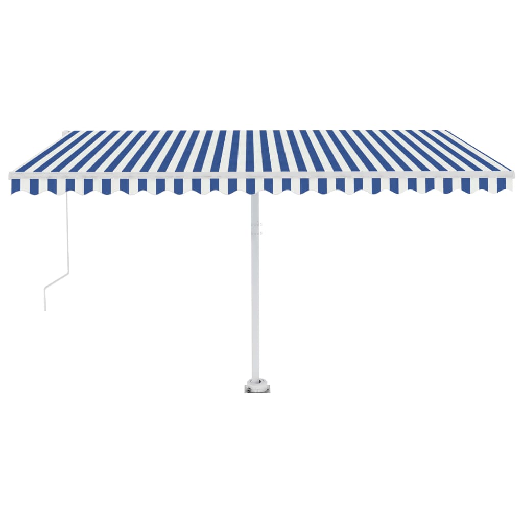 Tenda da Sole Retrattile Manuale con LED 450x300cm Blu e Bianca