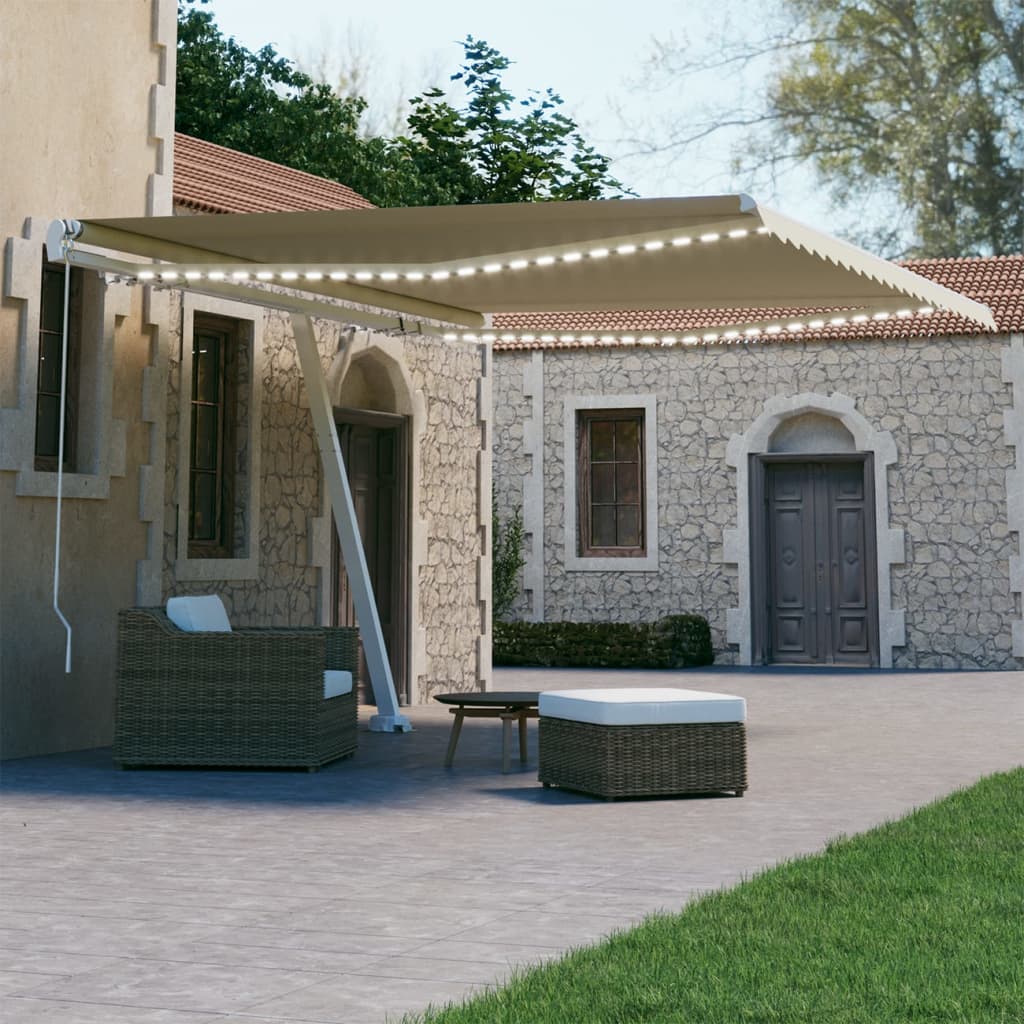 Tenda da Sole Retrattile Manuale con LED 450x300 cm Crema