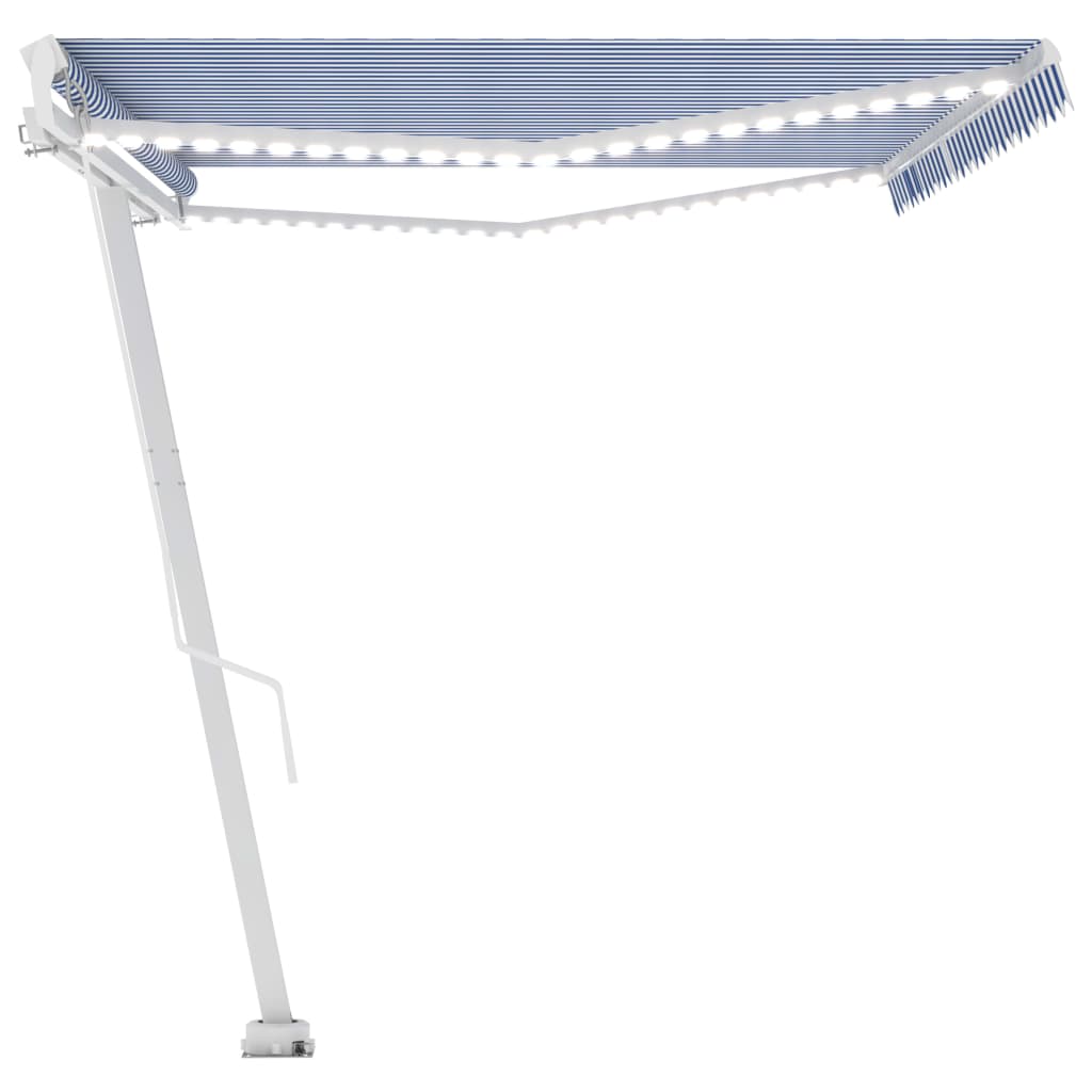 Tenda da Sole Retrattile Manuale con LED 500x300cm Blu e Bianca - homemem39
