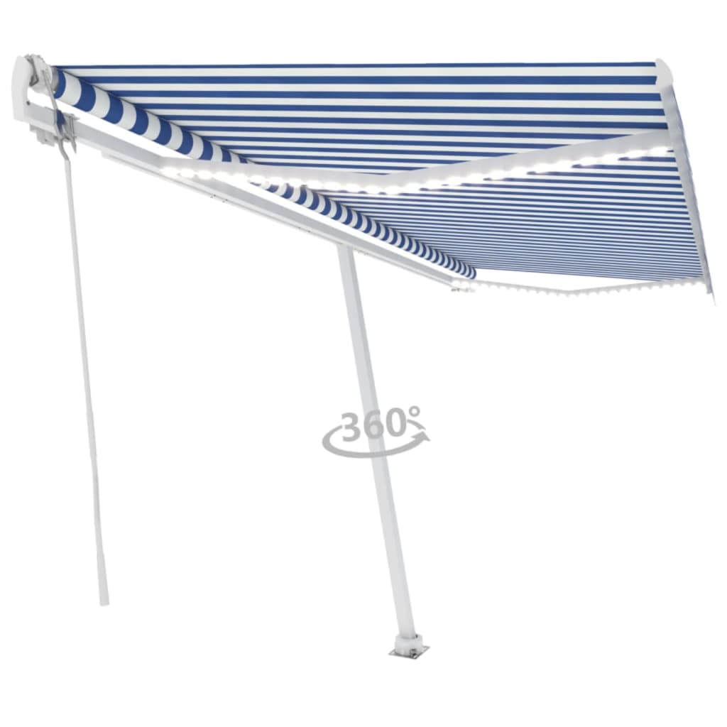 Tenda Automatica con Sensore Vento e LED 500x300 cm Blu Bianca - homemem39