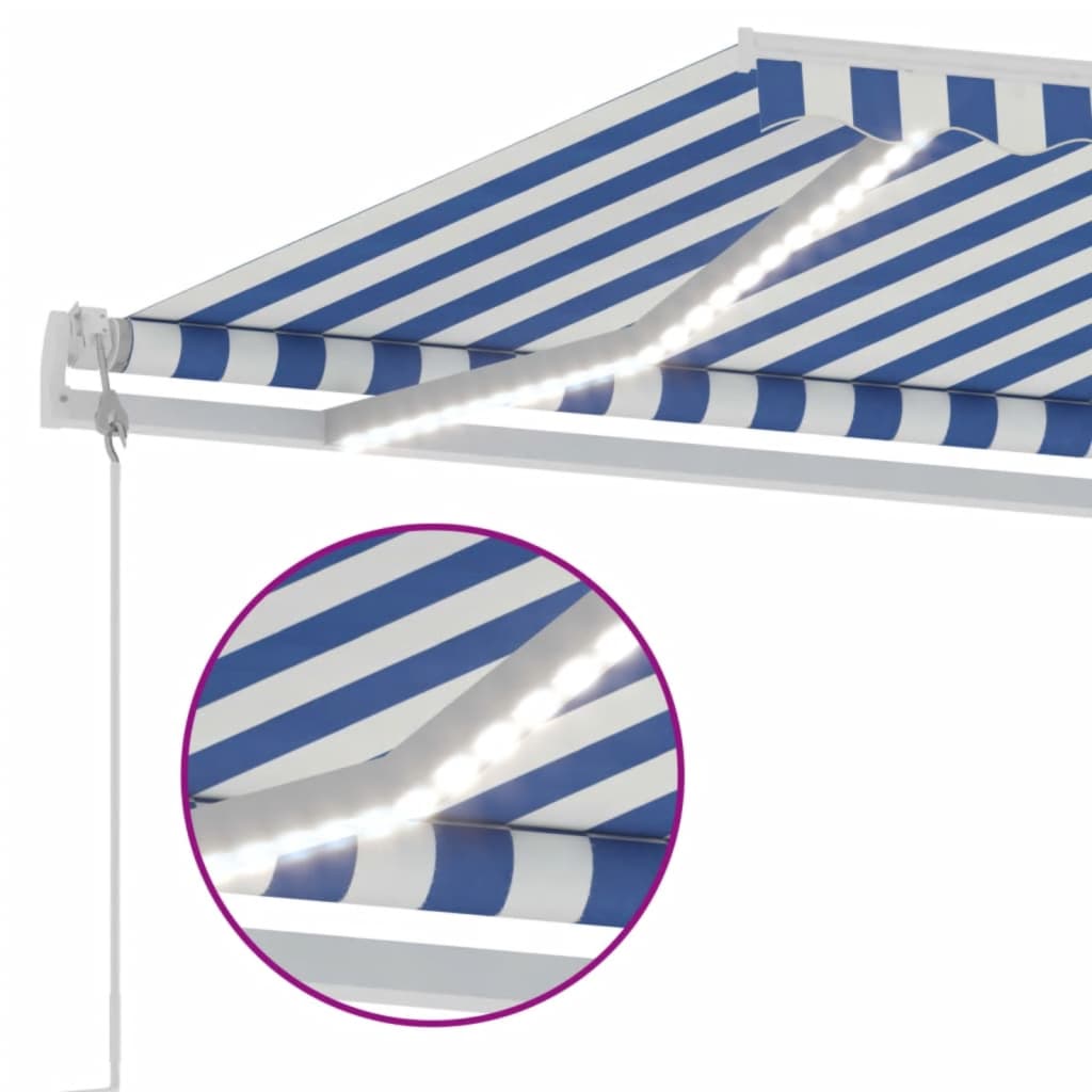 Tenda Automatica con Sensore Vento e LED 500x300 cm Blu Bianca - homemem39