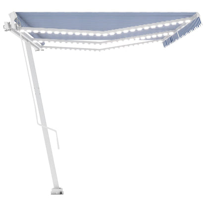 Tenda da Sole Retrattile Manuale con LED 600x300cm Blu e Bianco - homemem39
