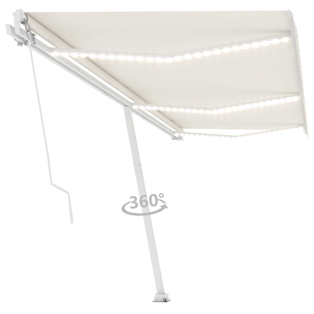 Tenda da Sole Retrattile Manuale con LED 600x300 cm Crema - homemem39