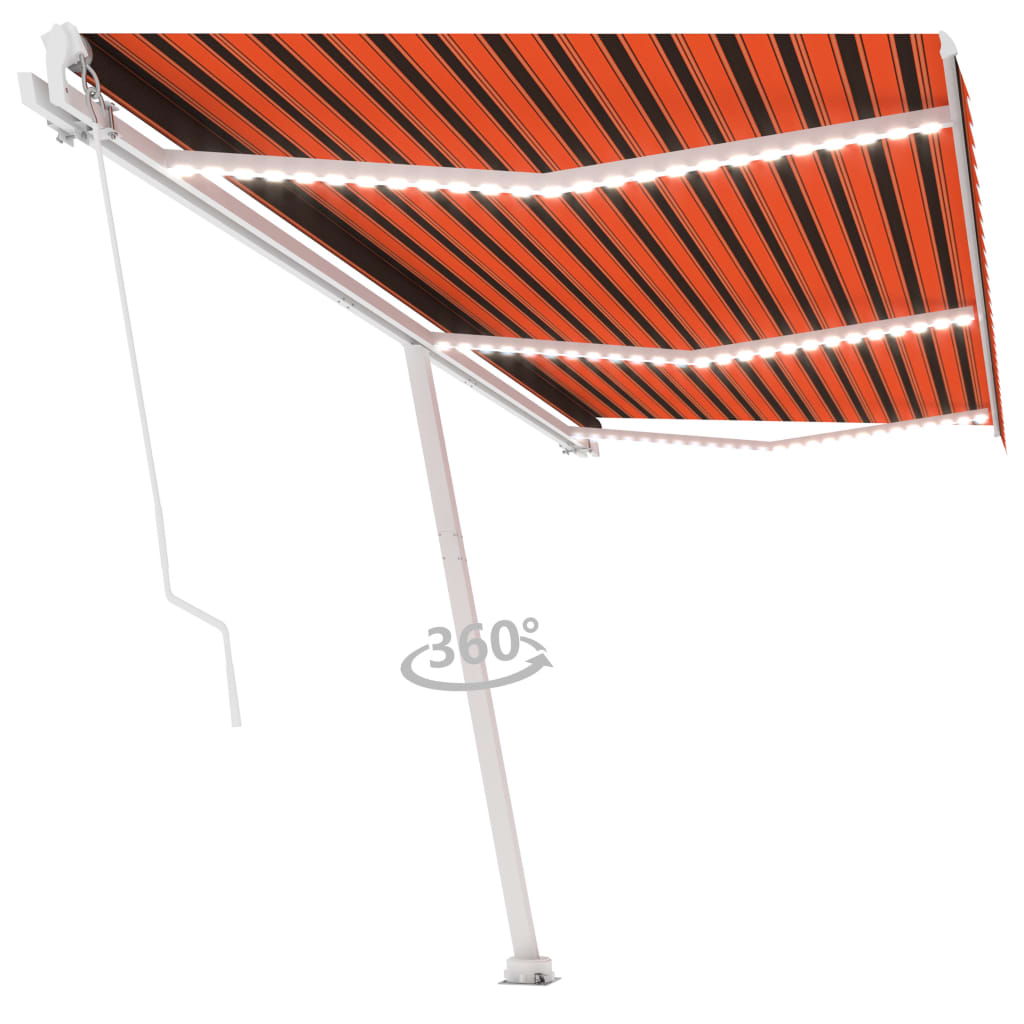 Tenda da Sole Retrattile Manuale LED 600x300 cm Arancio Marrone - homemem39
