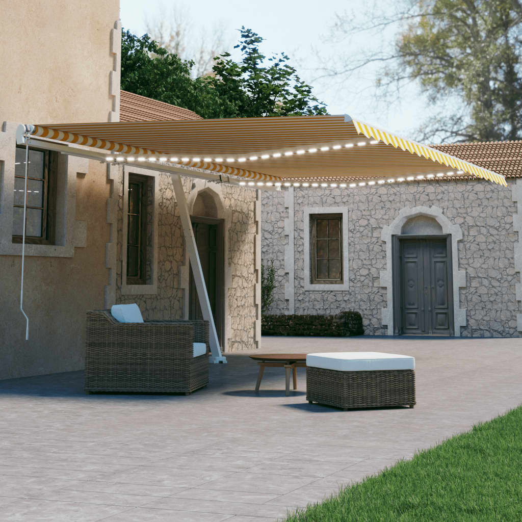 Tenda Automatica con Sensore Vento LED 600x300 cm Gialla Bianca - homemem39