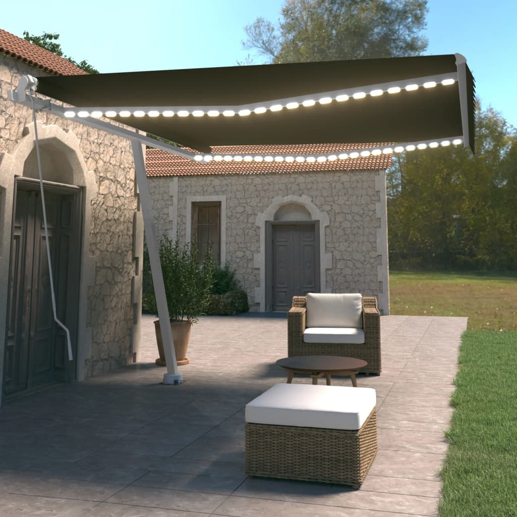 Tenda da Sole Retrattile Manuale con LED 400x350 cm Antracite