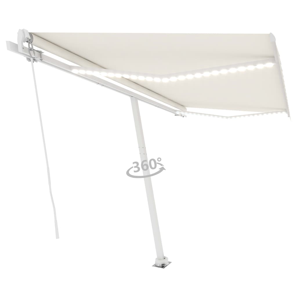 Tenda da Sole Retrattile Manuale LED 450x350 cm Crema - homemem39