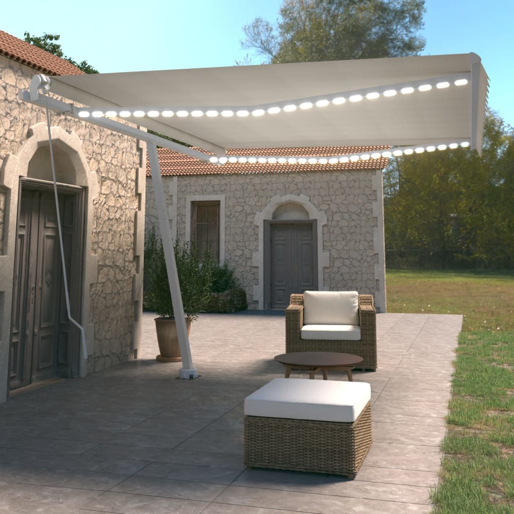 Tenda da Sole Retrattile Manuale LED 450x350 cm Crema - homemem39