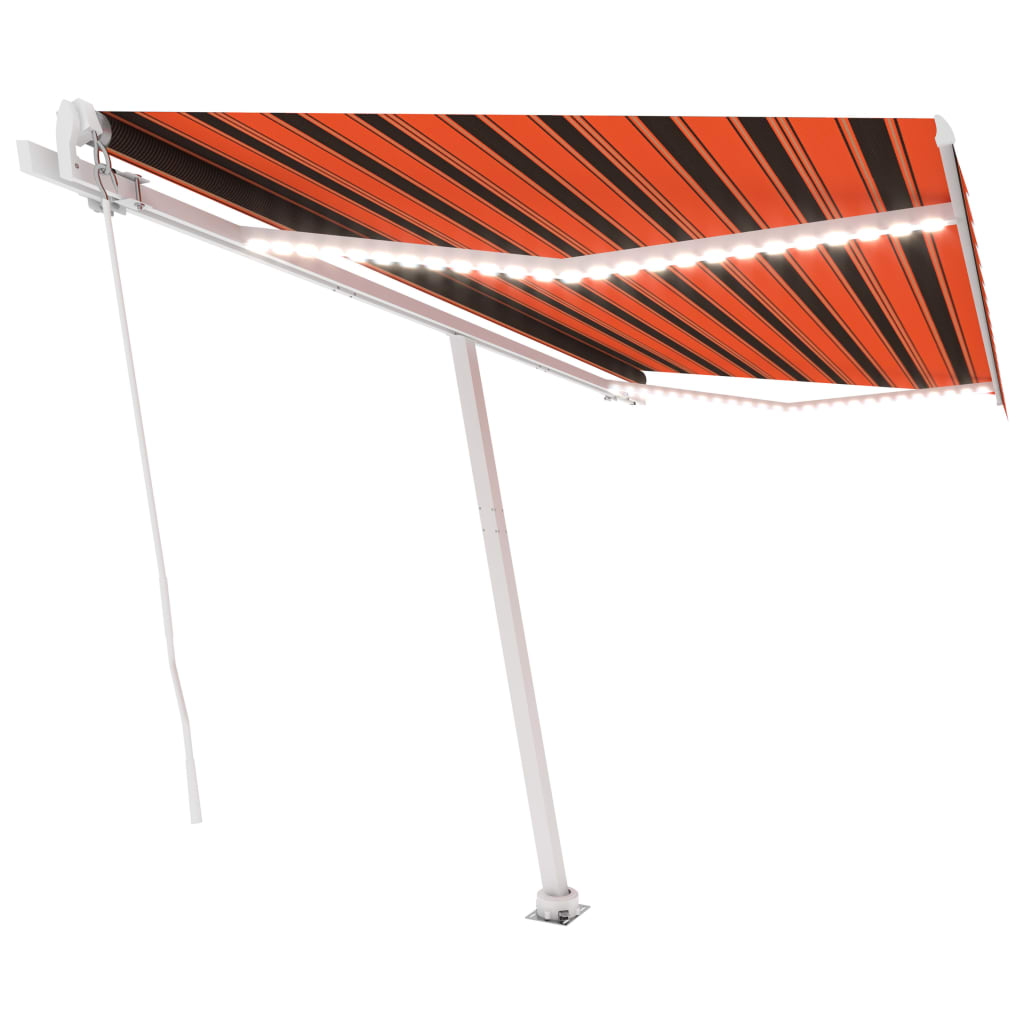 Tenda da Sole Retrattile Manuale LED 450x350 cm Arancio Marrone - homemem39