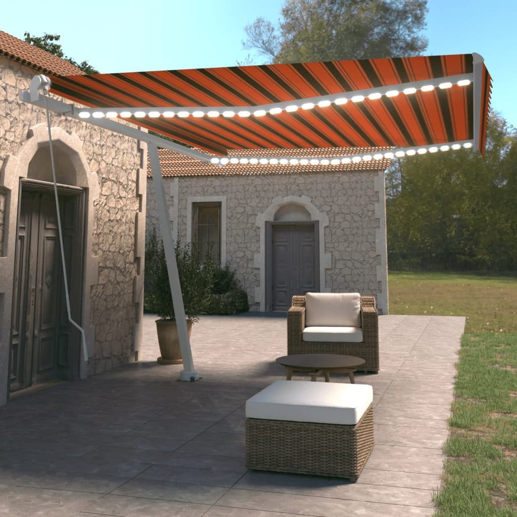 Tenda da Sole Retrattile Manuale LED 450x350 cm Arancio Marrone - homemem39