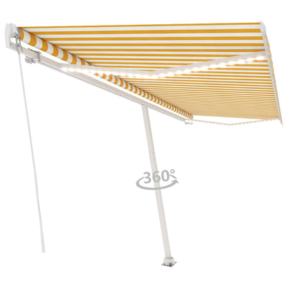 Tenda da Sole Retrattile Manuale LED 400x350 cm Giallo Bianco - homemem39