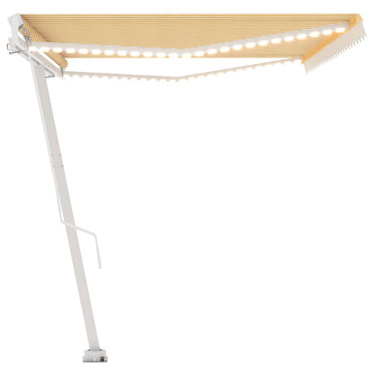 Tenda da Sole Retrattile Manuale LED 400x350 cm Giallo Bianco - homemem39