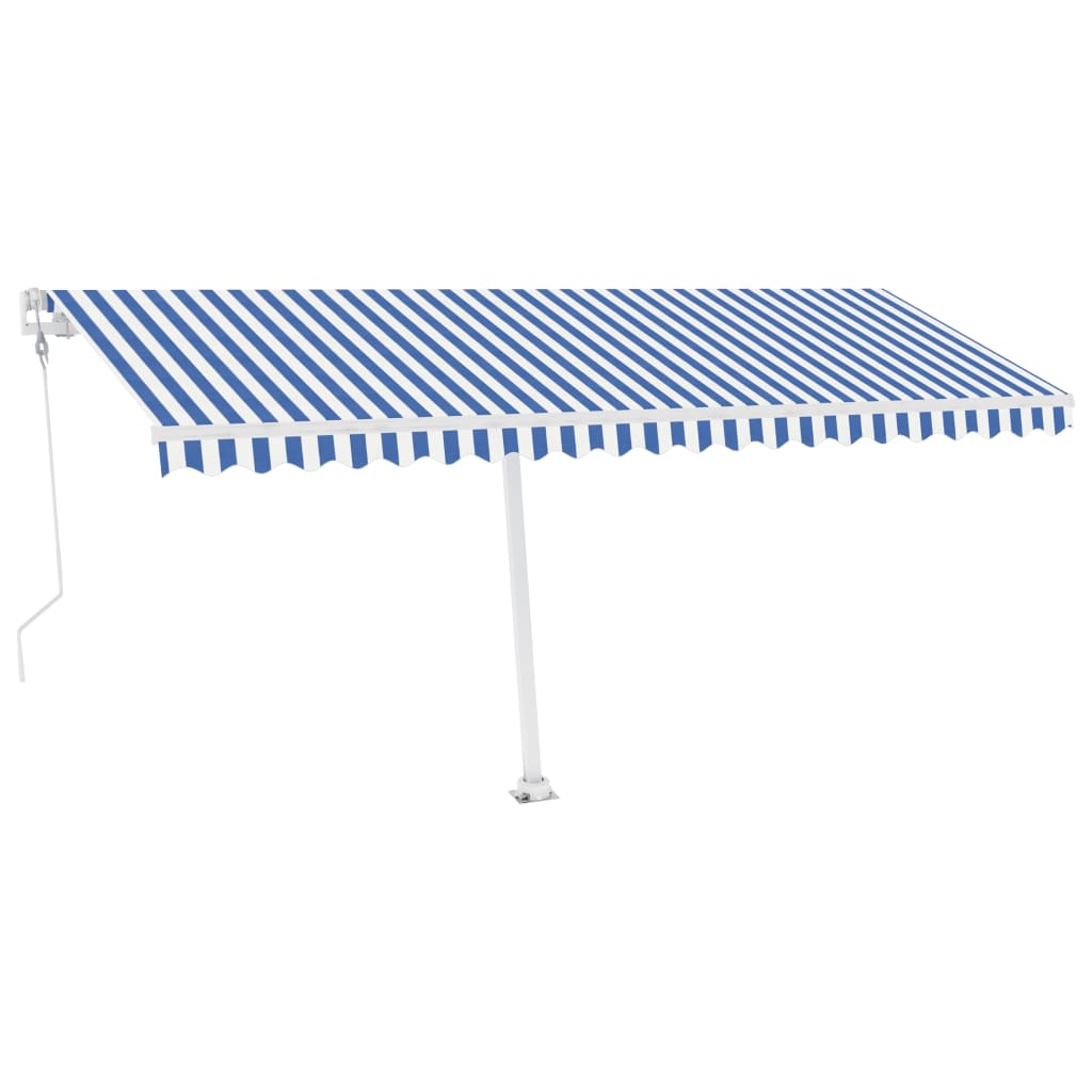 Tenda Automatica con Sensore Vento e LED 500x350 cm Blu Bianca - homemem39