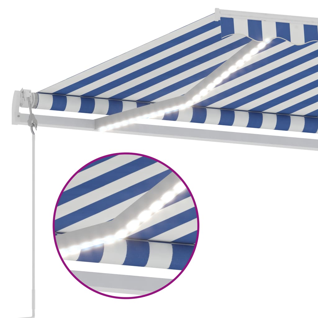 Tenda Automatica con Sensore Vento e LED 500x350 cm Blu Bianca - homemem39