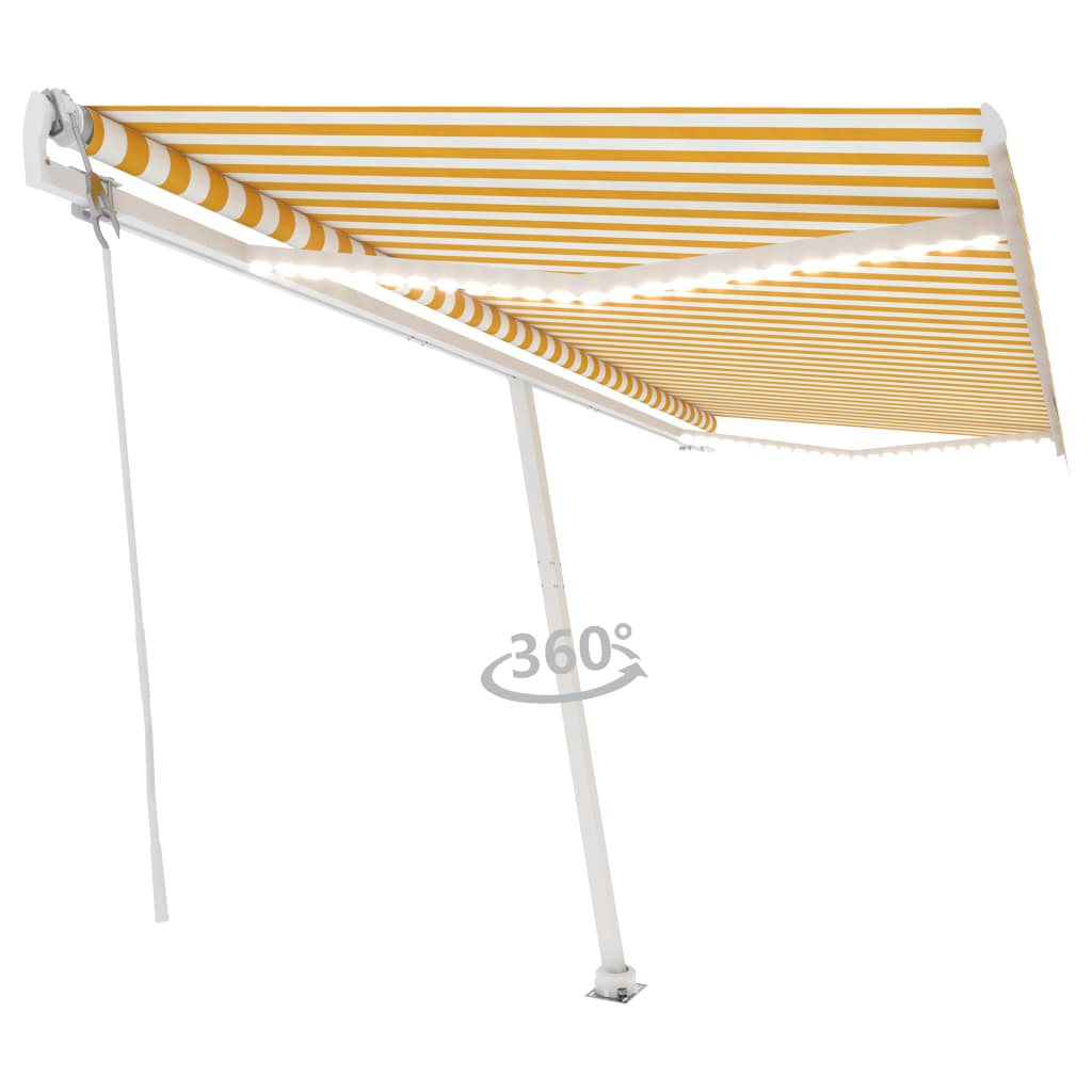 Tenda Automatica Sensore Vento e LED 500x350 cm Gialla Bianca - homemem39