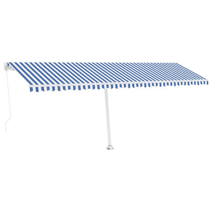 Tenda da Sole Retrattile Manuale con LED 600x350 cm Blu Bianco