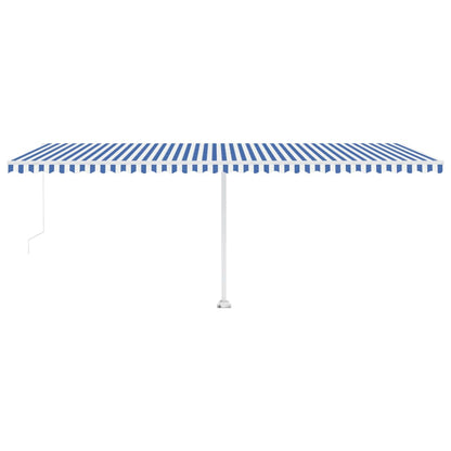 Tenda da Sole Retrattile Manuale con LED 600x350 cm Blu Bianco