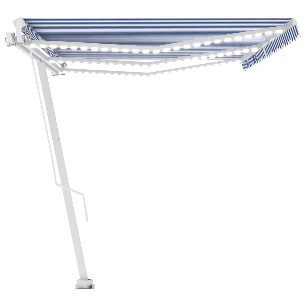 Tenda da Sole Retrattile Manuale con LED 600x350 cm Blu Bianco - homemem39