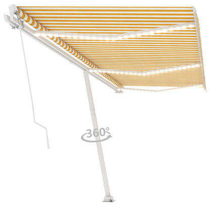 Tenda da Sole Retrattile Manuale LED 600x350 cm Giallo Bianco