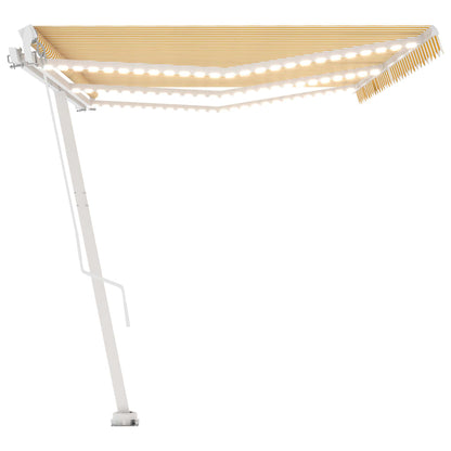 Tenda da Sole Retrattile Manuale LED 600x350 cm Giallo Bianco - homemem39