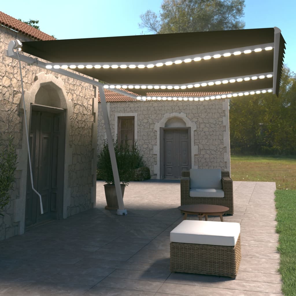 Tenda da Sole Retrattile Manuale con LED 600x350 cm Antracite - homemem39