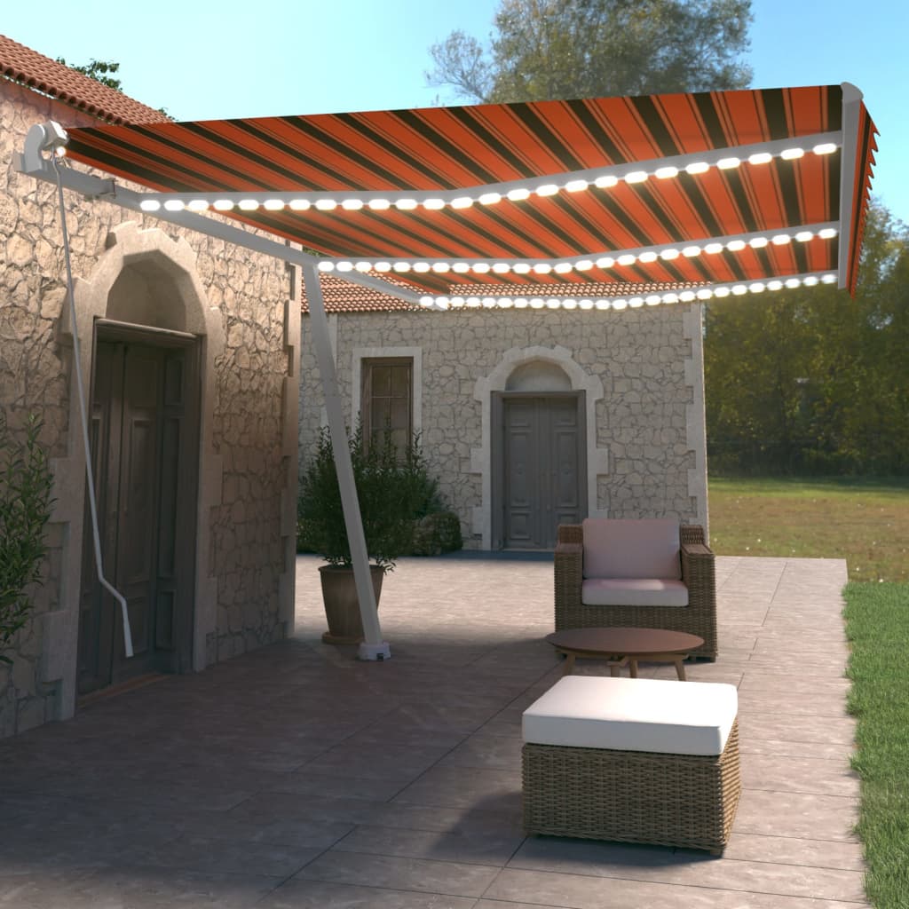 Tenda da Sole Retrattile Manuale LED 600x350 cm Arancio Marrone - homemem39