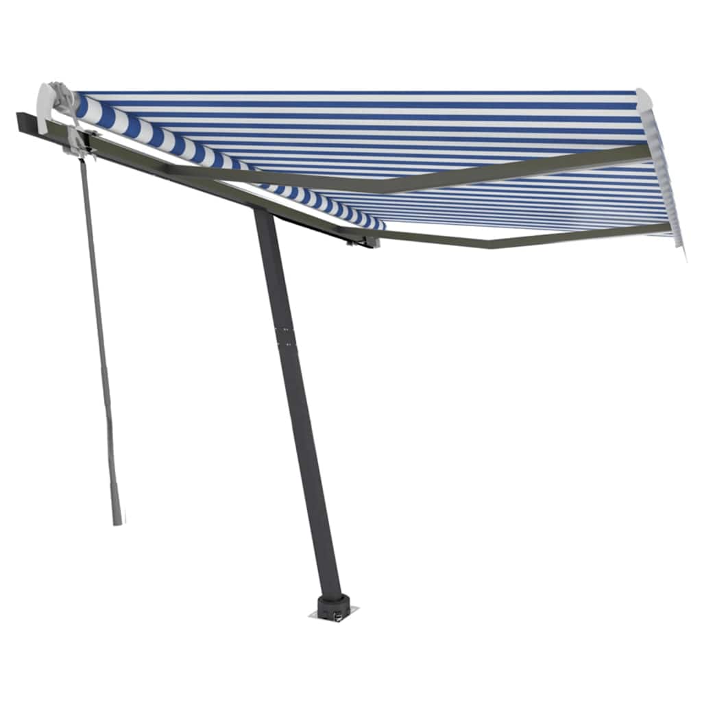 Tenda da Sole Retrattile Manuale con LED 300x250cm Blu e Bianco - homemem39