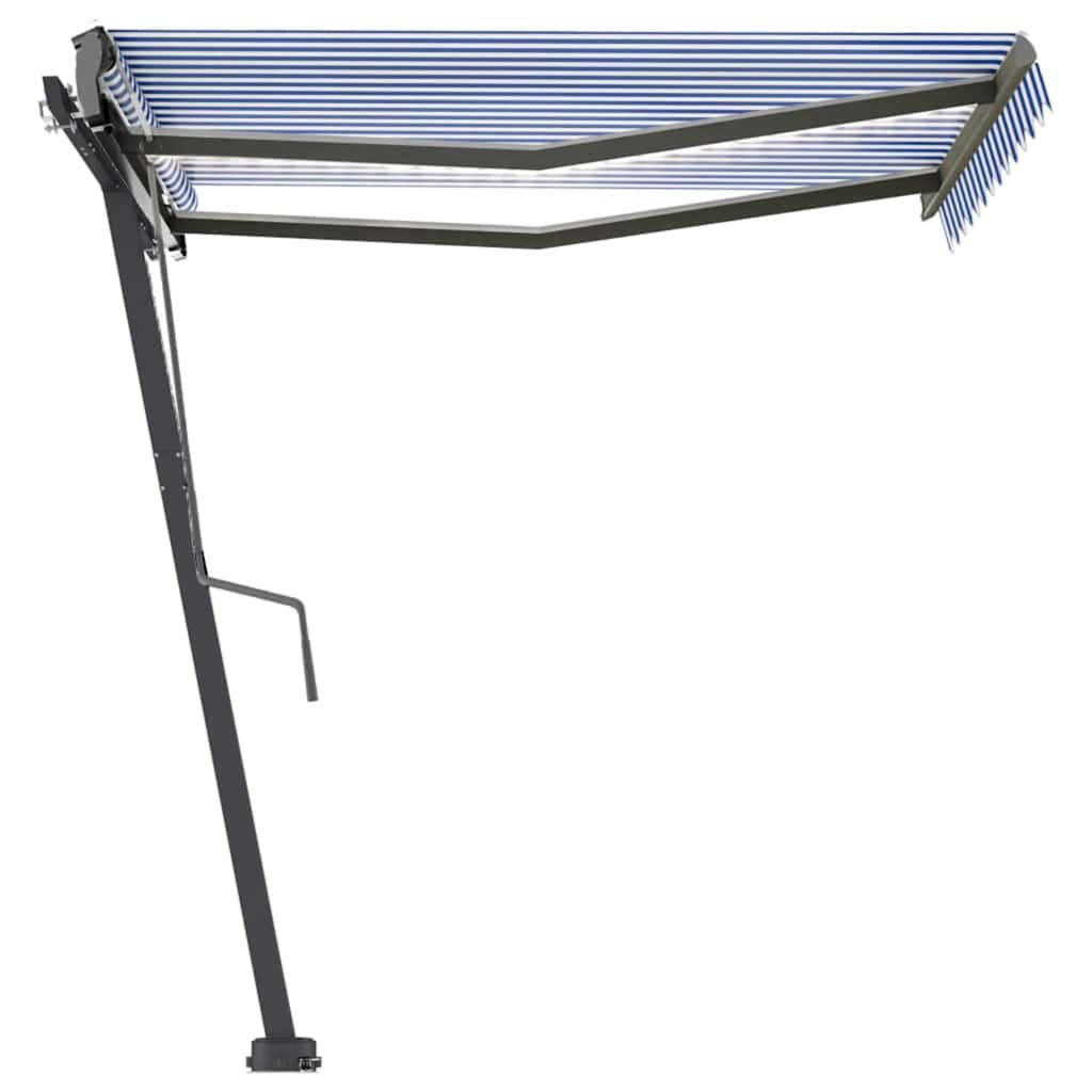 Tenda da Sole Retrattile Manuale con LED 300x250cm Blu e Bianco - homemem39