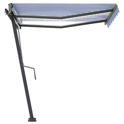 Tenda da Sole Retrattile Manuale con LED 300x250cm Blu e Bianco - homemem39