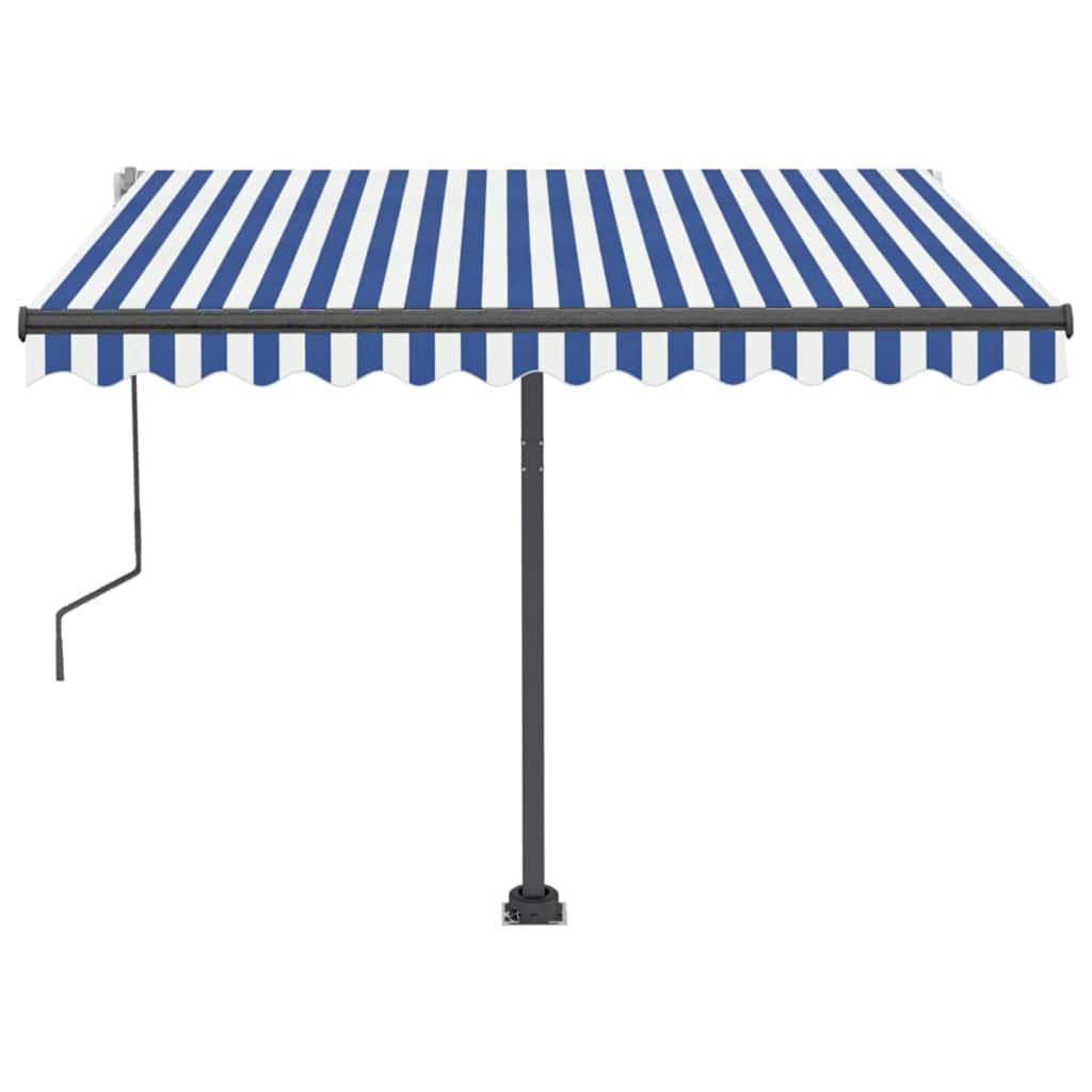 Tenda da Sole Retrattile Manuale con LED 300x250cm Blu e Bianco - homemem39