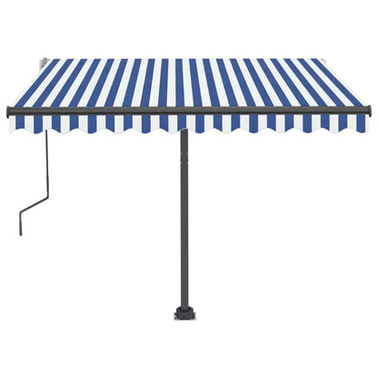 Tenda da Sole Retrattile Manuale con LED 300x250cm Blu e Bianco - homemem39