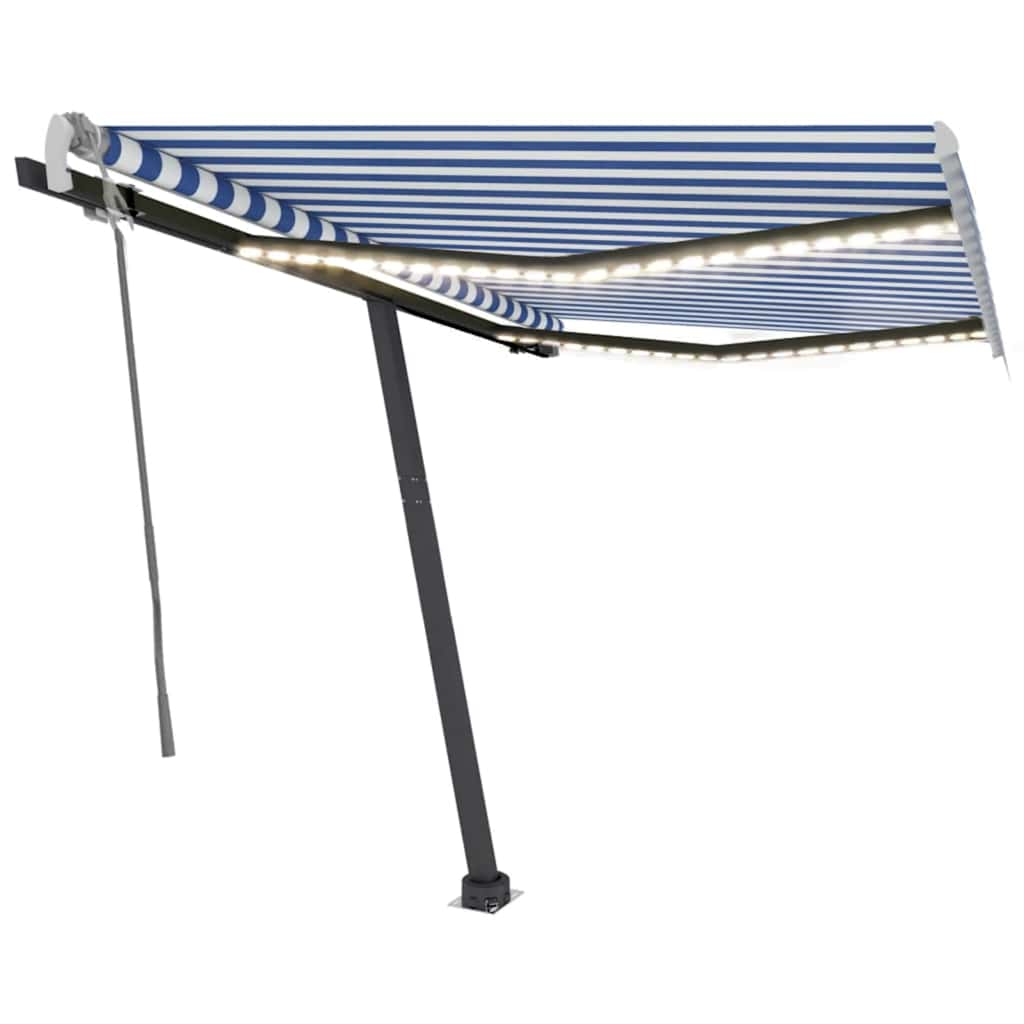 Tenda da Sole Retrattile Manuale con LED 350x250cm Blu e Bianco - homemem39