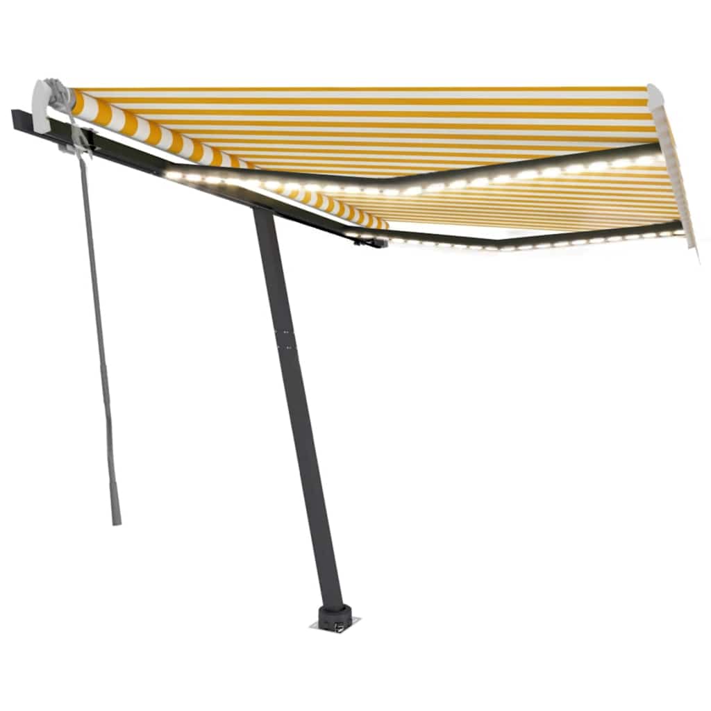 Tenda da Sole Retrattile Manuale LED 350x250 cm Gialla e Bianca - homemem39