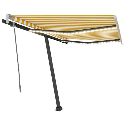 Tenda da Sole Retrattile Manuale LED 350x250 cm Gialla e Bianca - homemem39