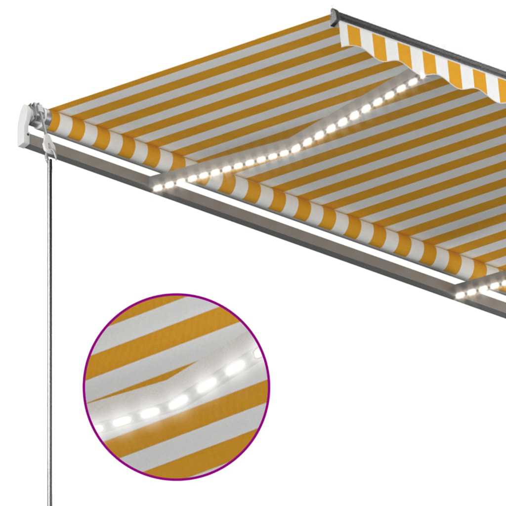 Tenda da Sole Retrattile Manuale LED 350x250 cm Gialla e Bianca - homemem39