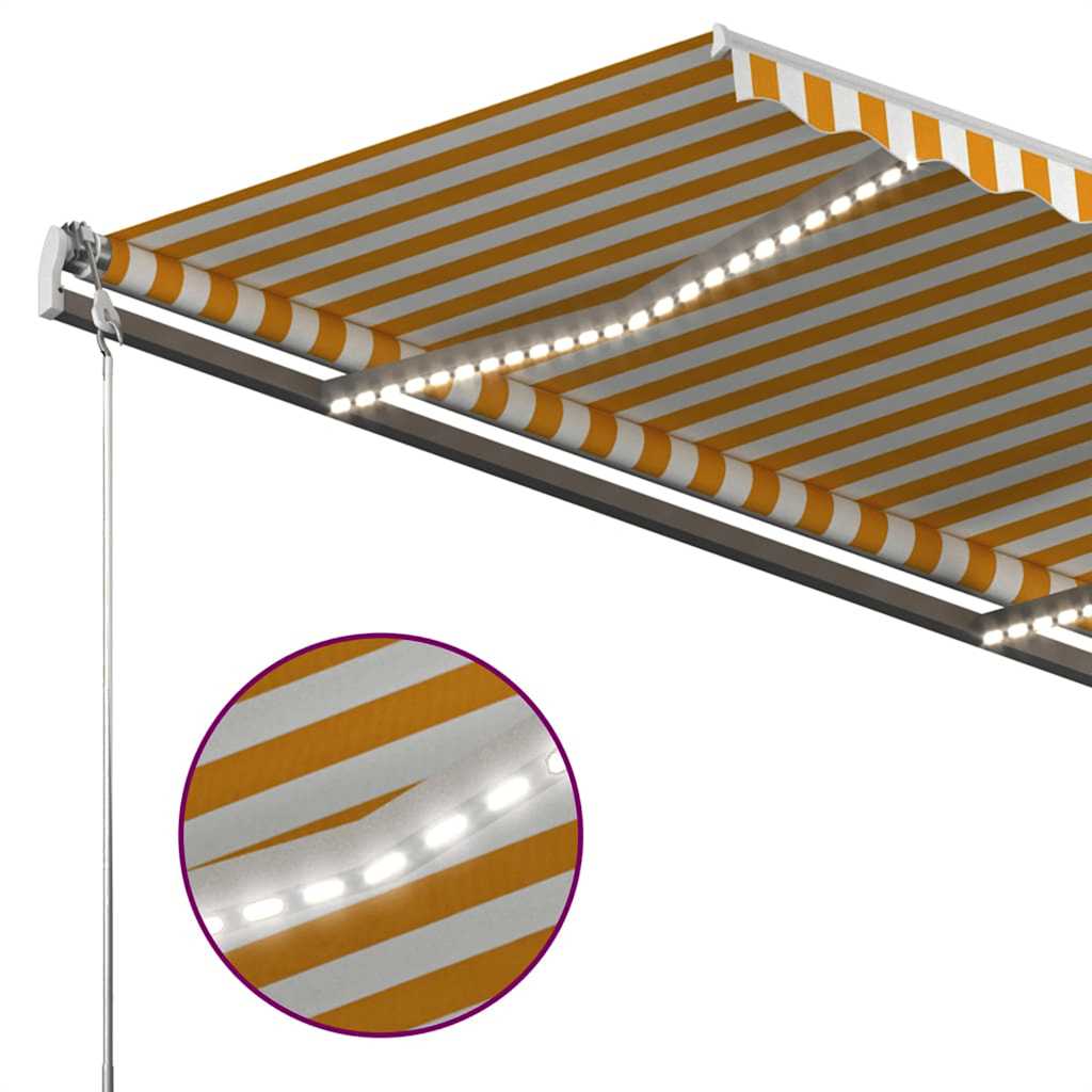 Tenda da Sole Retrattile Manuale e LED 400x300cm Gialla Bianca - homemem39