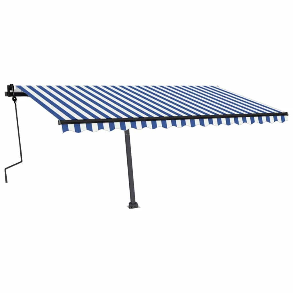 Tenda da Sole Retrattile Manuale con LED 450x300cm Blu e Bianca - homemem39