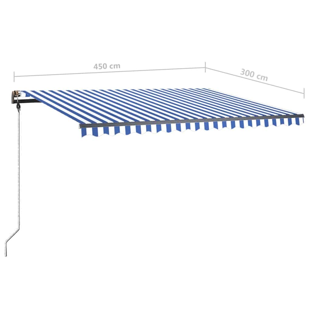 Tenda da Sole Retrattile Manuale con LED 450x300cm Blu e Bianca - homemem39