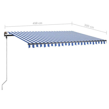 Tenda da Sole Retrattile Manuale con LED 450x300cm Blu e Bianca - homemem39