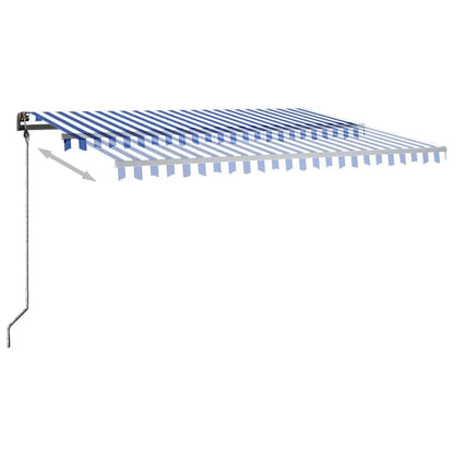 Tenda da Sole Retrattile Manuale con LED 450x300cm Blu e Bianca - homemem39