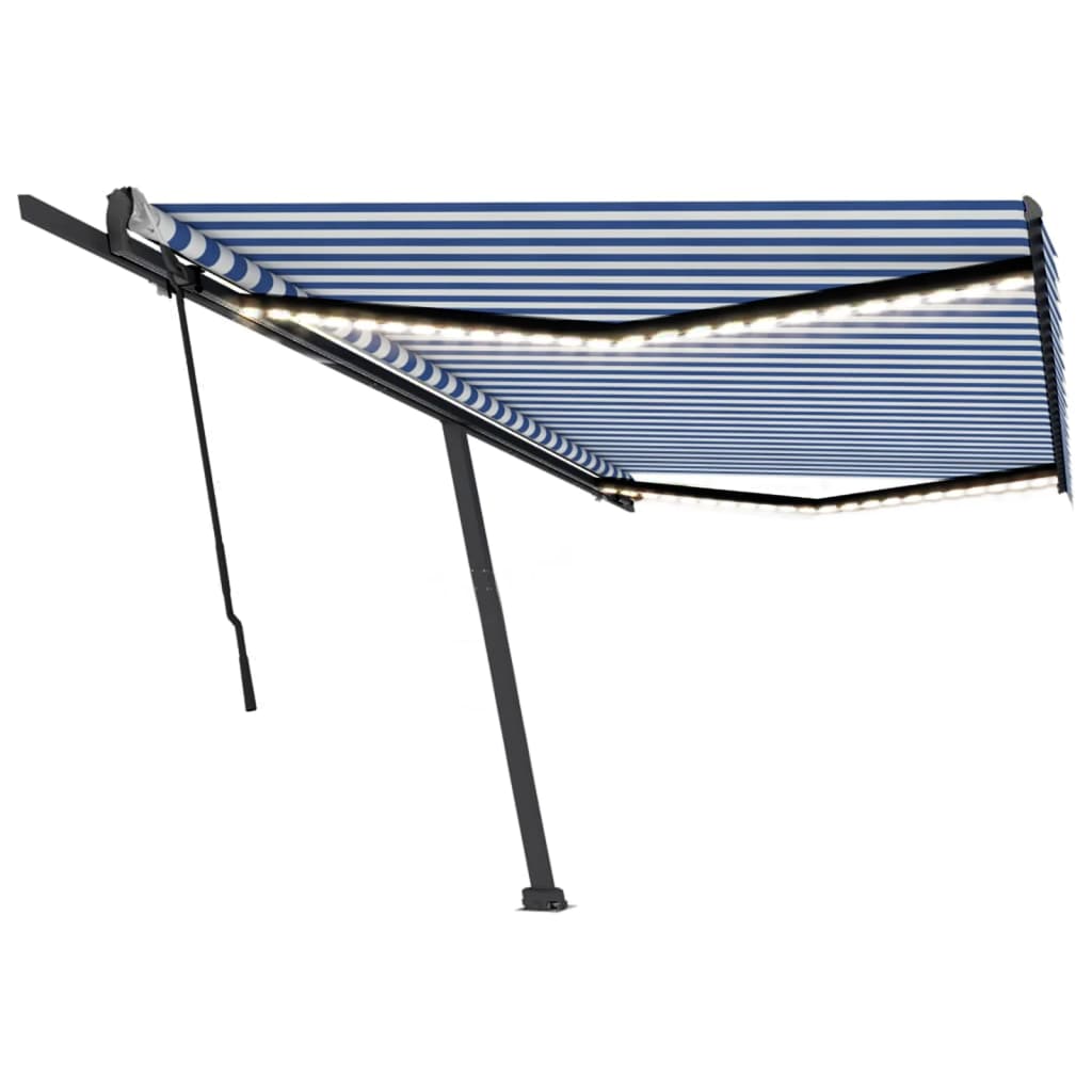 Tenda da Sole Retrattile Manuale con LED 500x300cm Blu e Bianca - homemem39